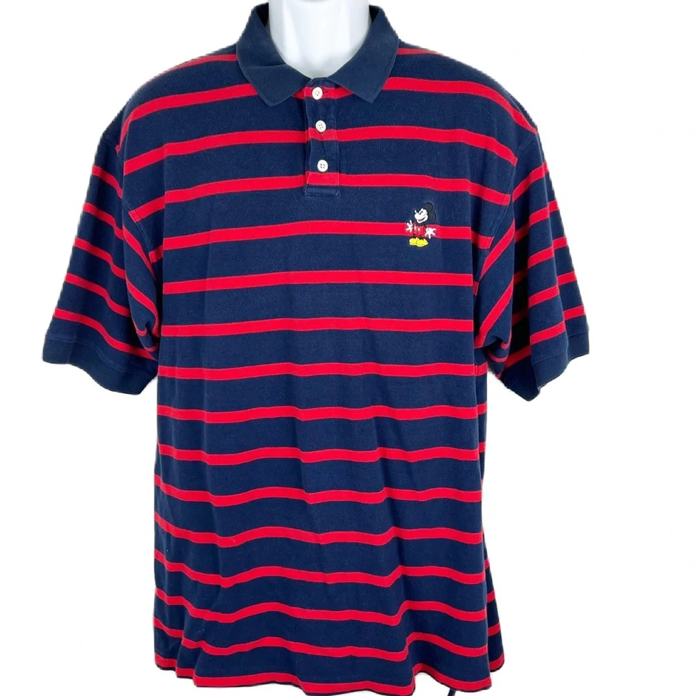 Disney y2K vintage striped polo Navy and Red‎ men’s medium